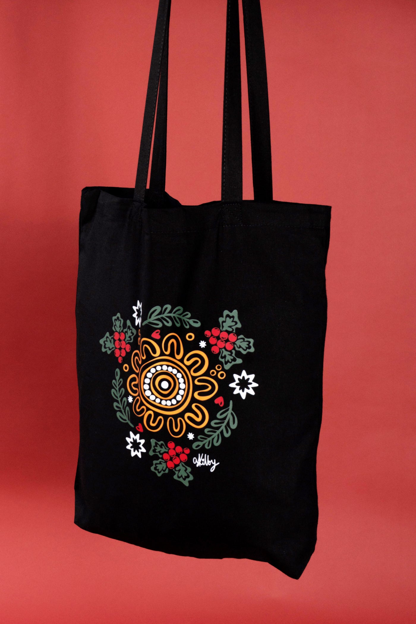Harmony Black Long Handle Cotton Tote Bag