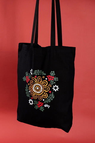 Harmony Black Long Handle Cotton Tote Bag