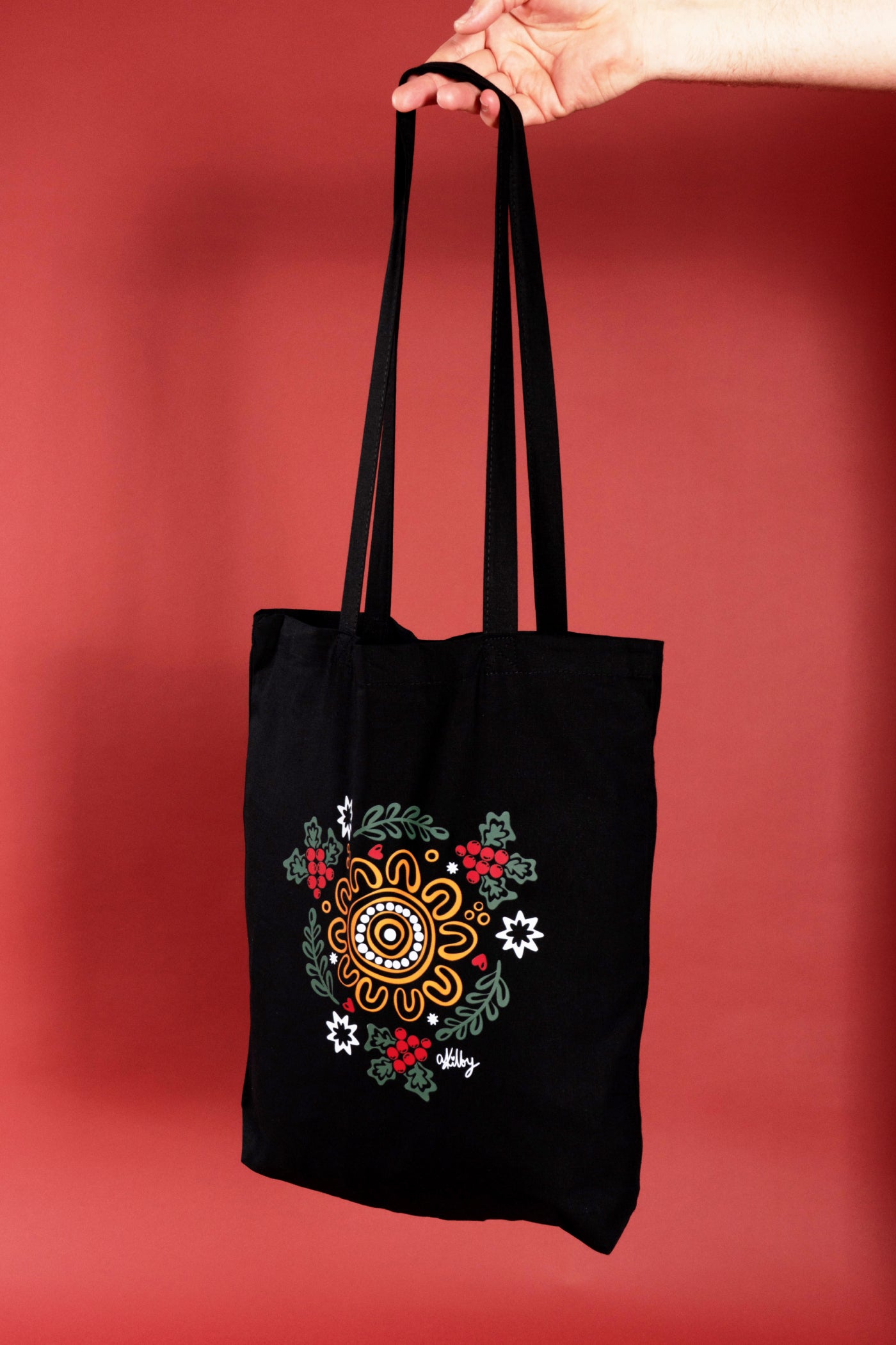 Harmony Black Long Handle Cotton Tote Bag