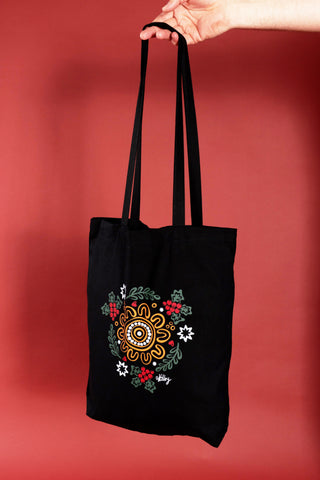 Harmony Black Long Handle Cotton Tote Bag
