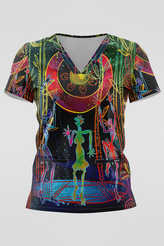 Celestial Rhythms NAIDOC 2025 Women’s Three Pocket Scrub Top