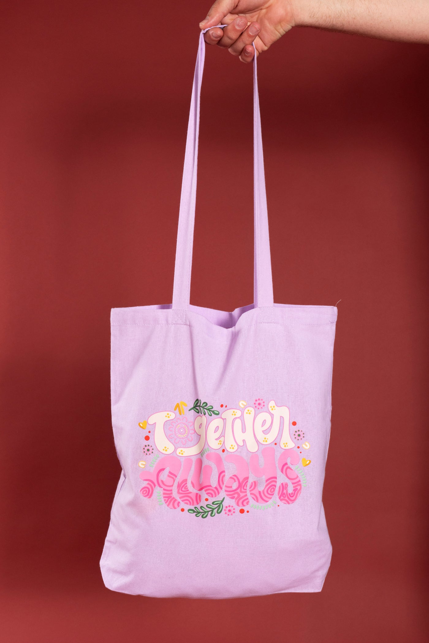 Together Always Lilac Long Handle Cotton Tote Bag