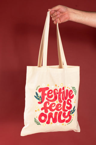 Festive Feels Only Natural Long Handle Cotton Tote Bag