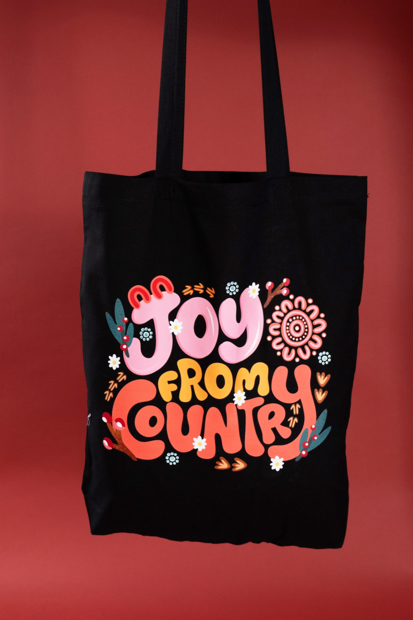 Joy From Country Black Long Handle Cotton Tote Bag