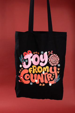 Joy From Country Black Long Handle Cotton Tote Bag