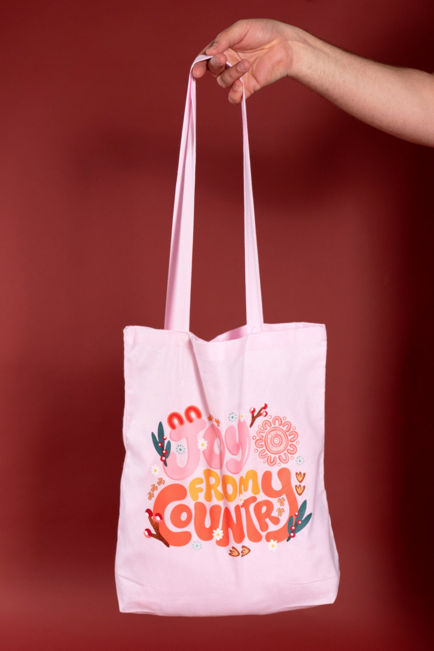 Joy From Country Pink Long Handle Cotton Tote Bag
