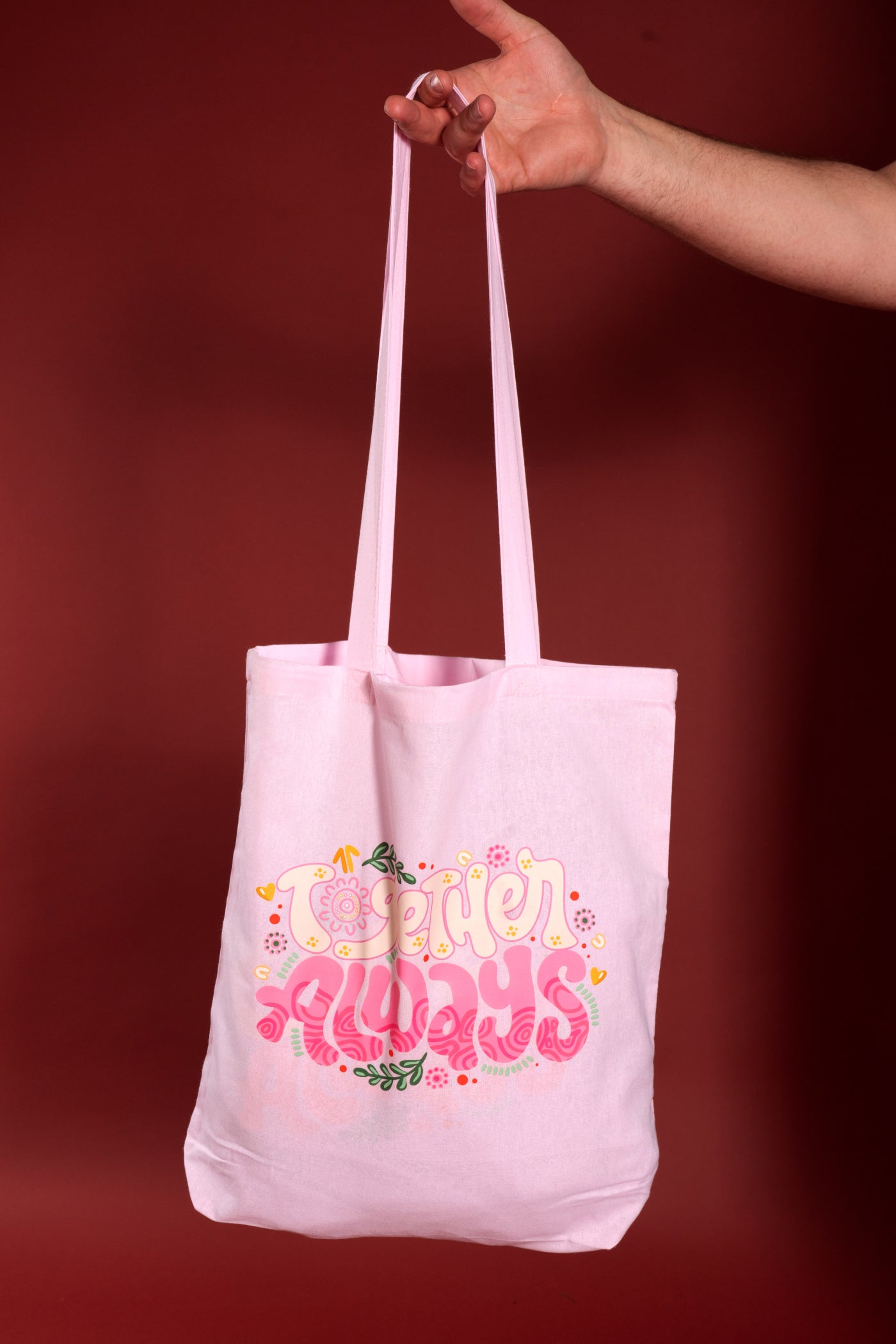 Together Always Pink Long Handle Cotton Tote Bag