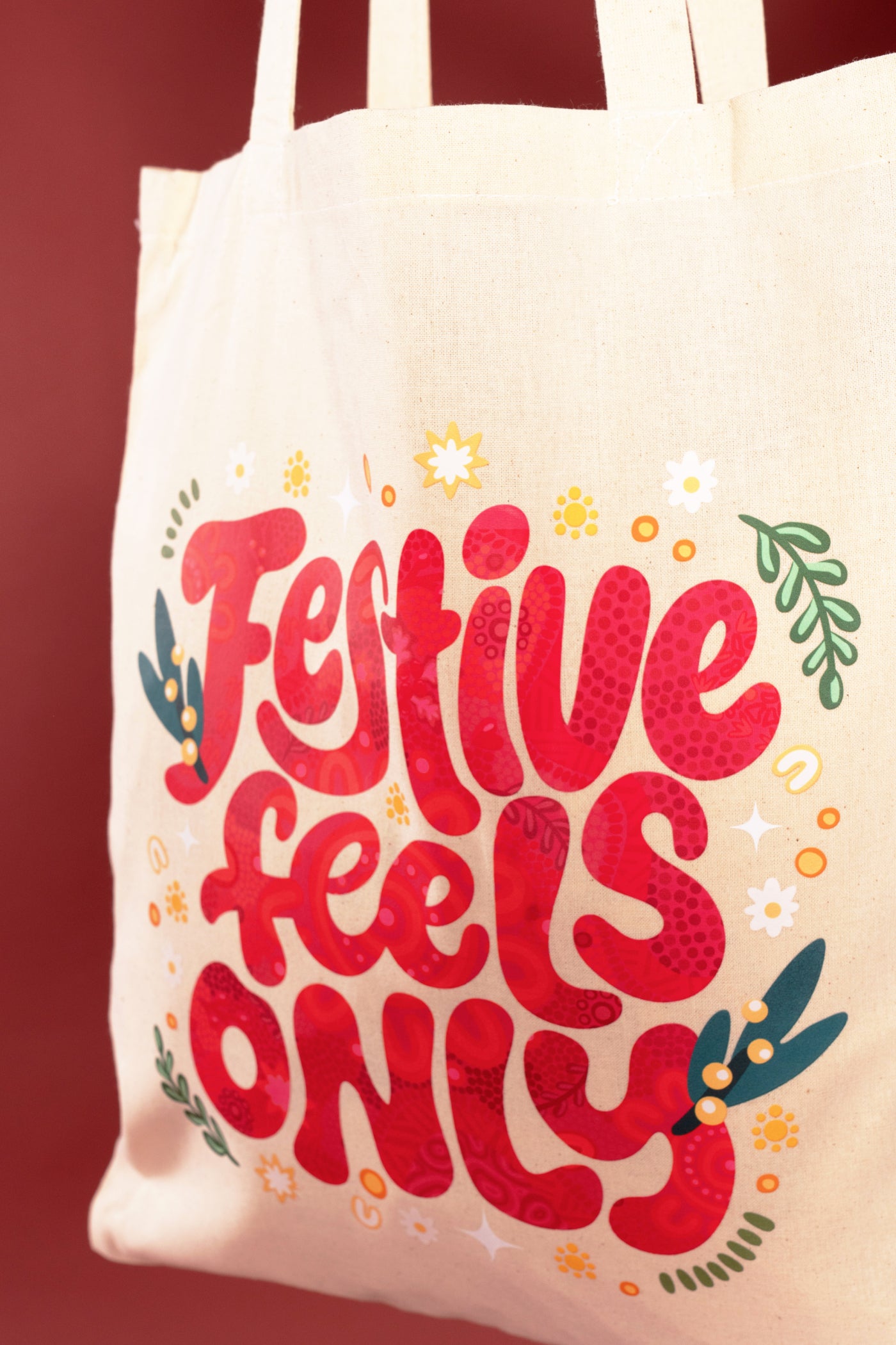Festive Feels Only Natural Long Handle Cotton Tote Bag