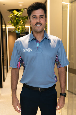 (Bulk Order) Muru To Our Biriwal (Pathway To Our Future) NAIDOC 2025 Slate Blue Bamboo (Simpson) Unisex Polo Shirt