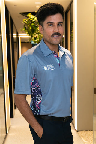 (Bulk Order) Muru To Our Biriwal (Pathway To Our Future) NAIDOC 2025 Slate Blue Bamboo (Simpson) Unisex Polo Shirt