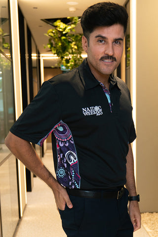 (Bulk Order) Muru To Our Biriwal (Pathway To Our Future) NAIDOC 2025 Black Bamboo (Simpson) Unisex Polo Shirt