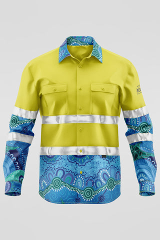 Together We Rise High Vis Yellow 100% Cotton Drill Unisex Long Sleeve Work Shirt