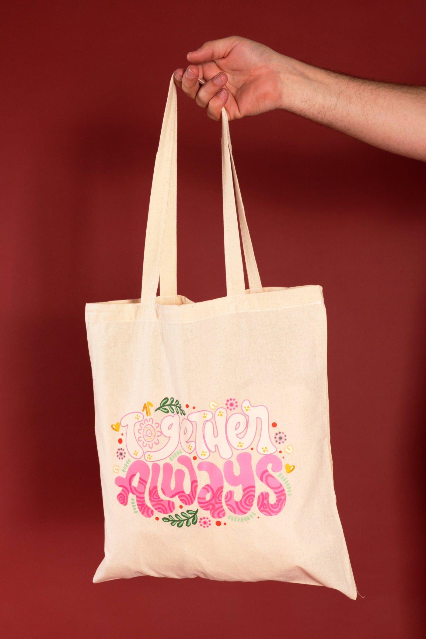 Together Always Natural Long Handle Cotton Tote Bag