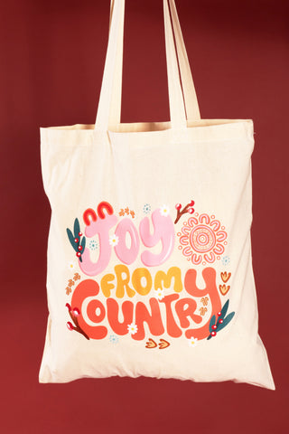 Joy From Country Natural Long Handle Cotton Tote Bag