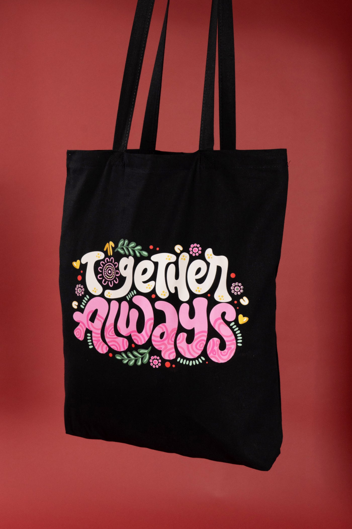 Together Always Black Long Handle Cotton Tote Bag