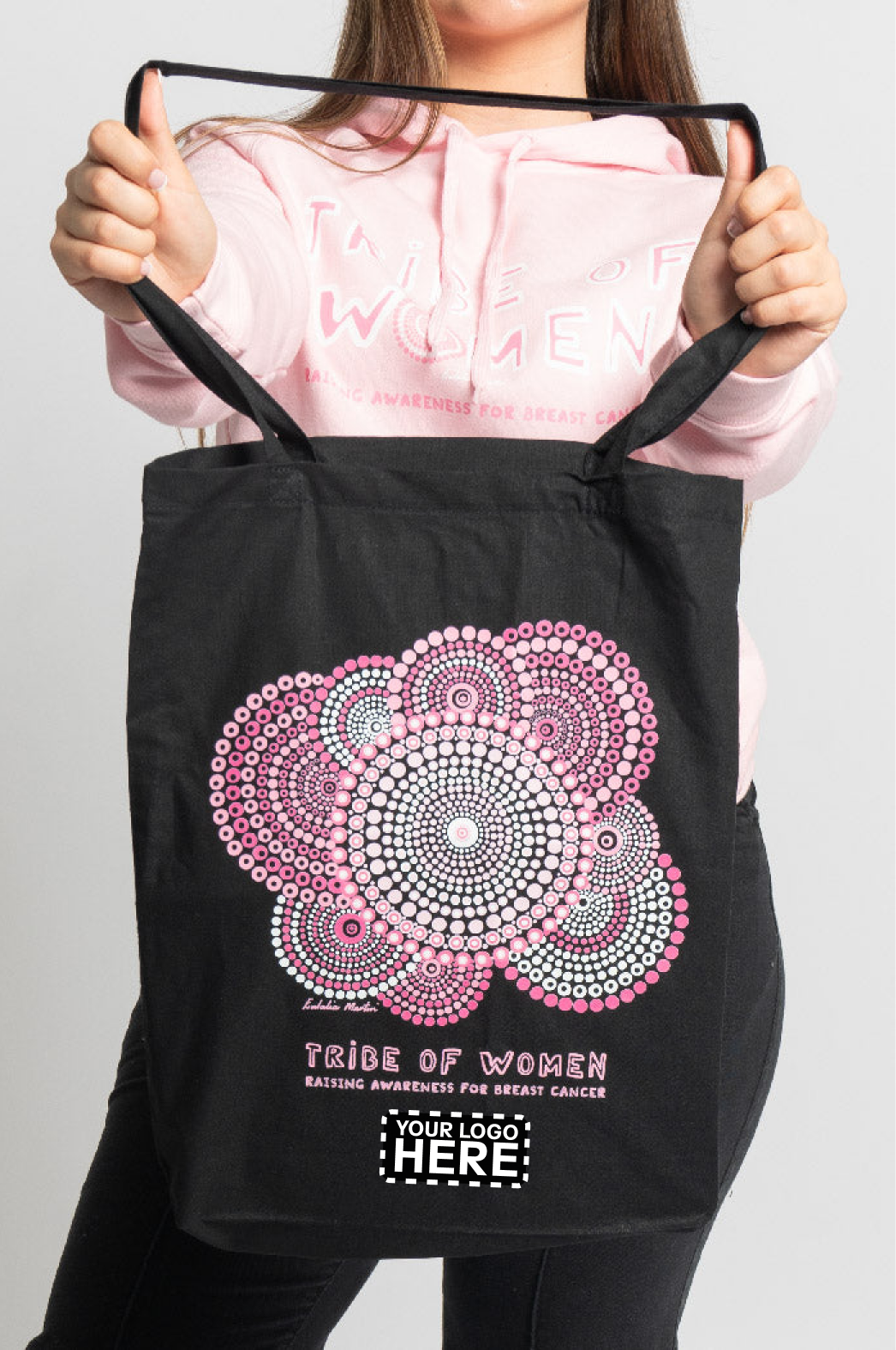 Tribe Of Women Awareness Black Long Handle Cotton Tote Bag