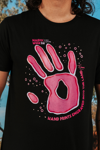 Handprints Engraved NAIDOC Week 2026 Black Cotton Everyday Unisex T-Shirt