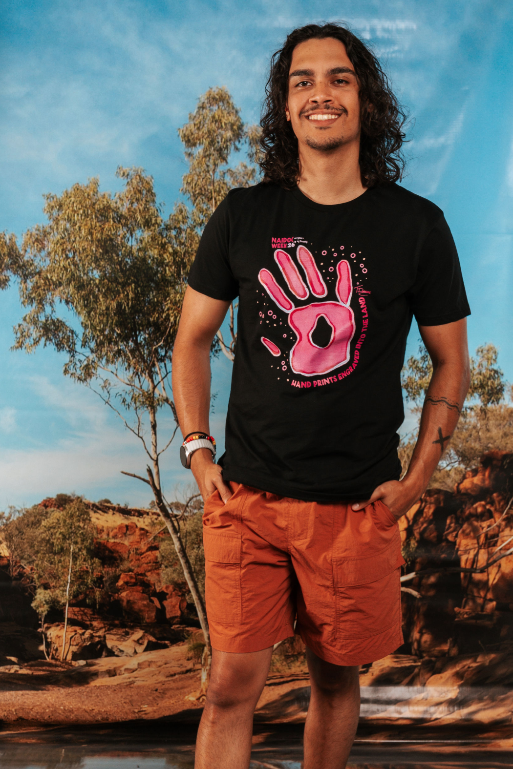 Handprints Engraved NAIDOC Week 2026 Black Cotton Everyday Unisex T-Shirt
