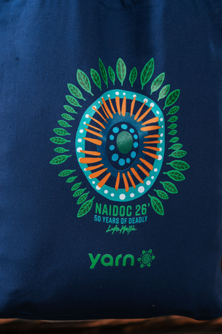 An Abundance Of Culture NAIDOC Week 2026 Tote Bag Dark Blue Long Handle Cotton Tote Bag