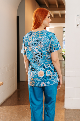 Moorditj Koorliny (Strong Journey) NAIDOC 2026 Womens Three Pocket Scrub Top