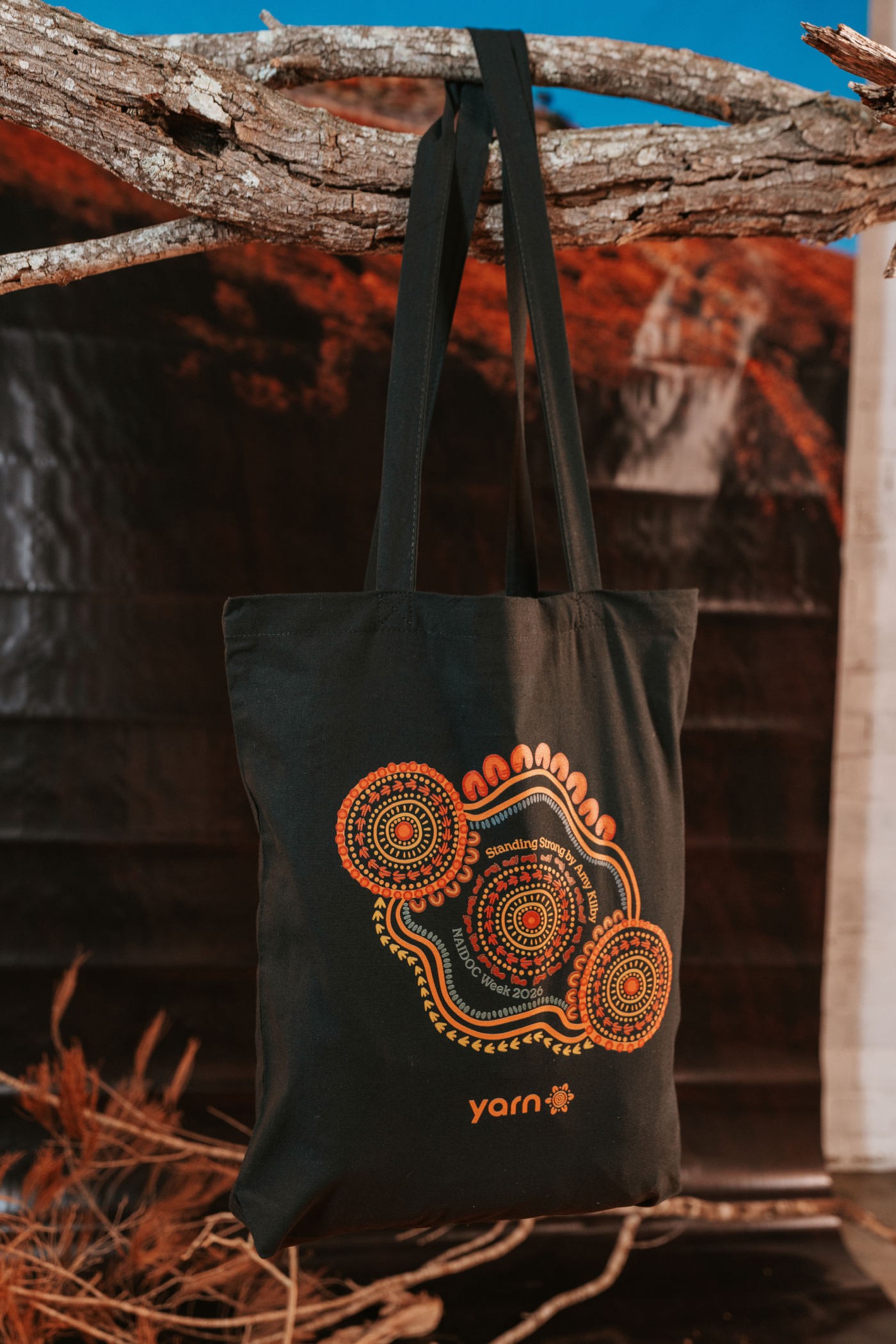 Standing Strong NAIDOC 2026 Black Long Handle Cotton Tote Bag