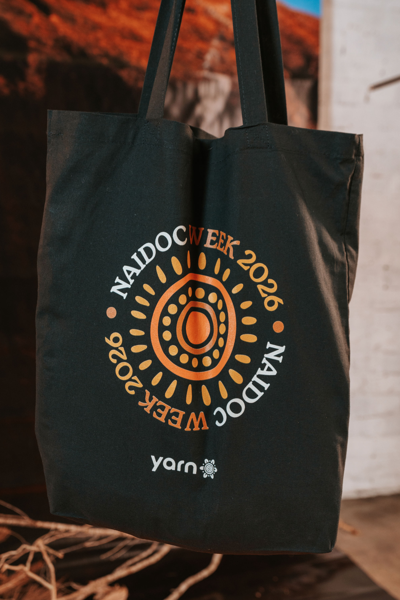 Circle NAIDOC Week 2026 Black Long Handle Cotton Tote Bag