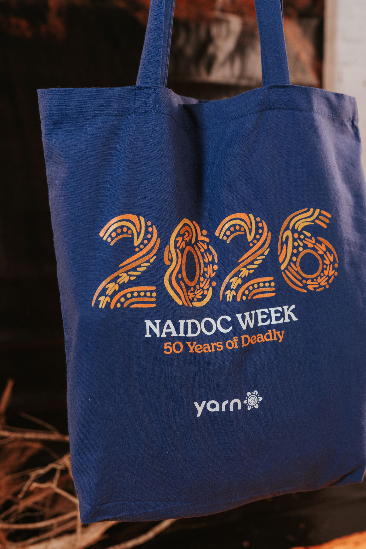 NAIDOC Week 2026 Dark Blue Long Handle Cotton Tote Bag