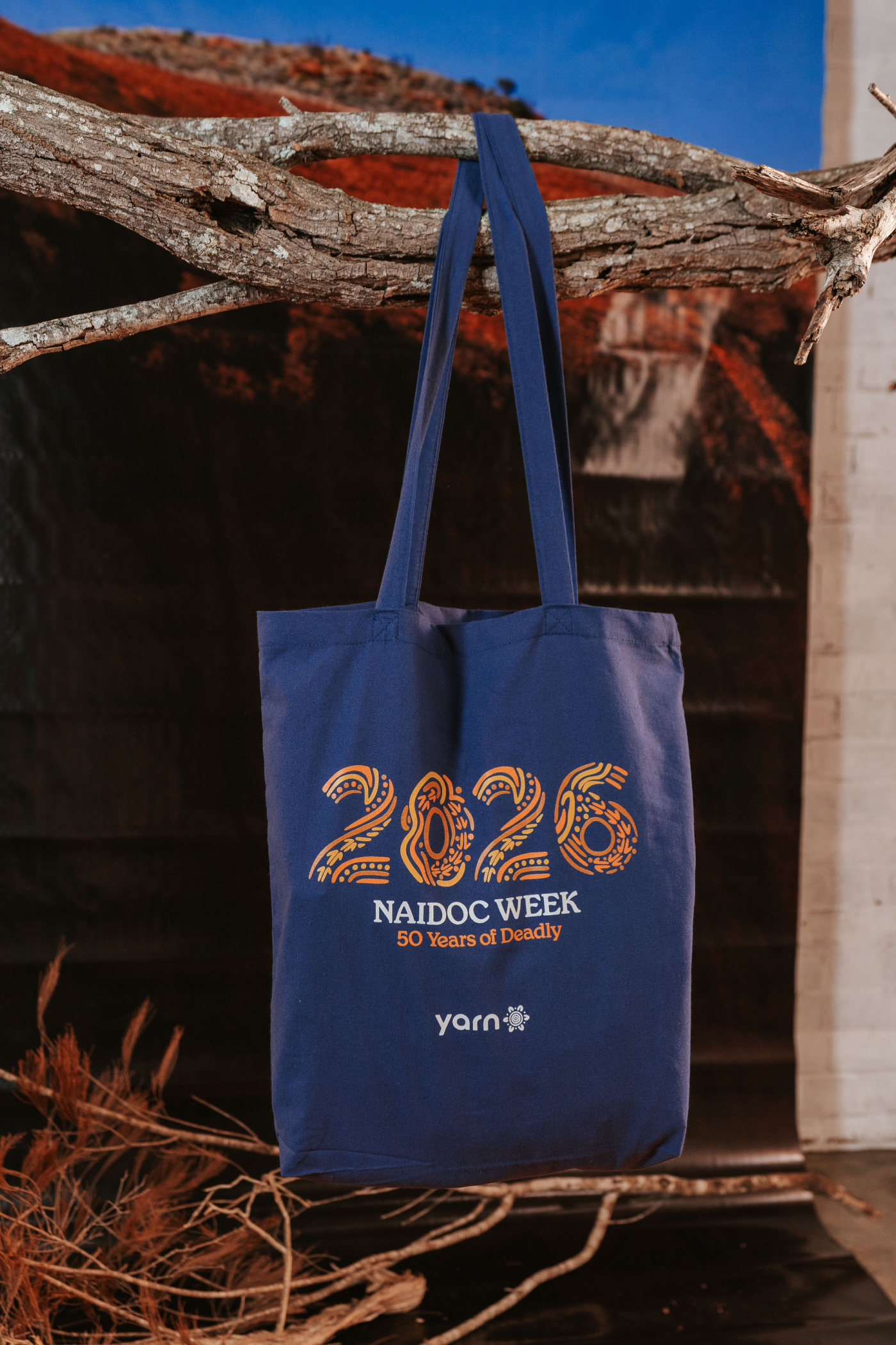 NAIDOC Week 2026 Dark Blue Long Handle Cotton Tote Bag