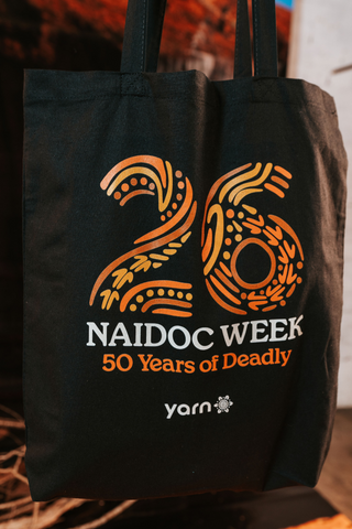 Standing Strong Bold NAIDOC 2026 Black Long Handle Cotton Tote Bag