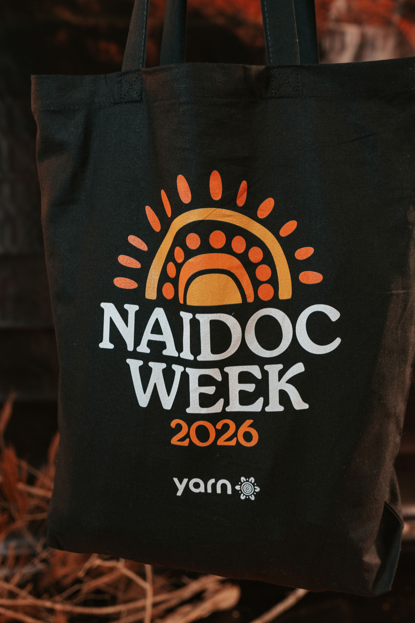 Core NAIDOC Week 2026 Black Long Handle Cotton Tote Bag