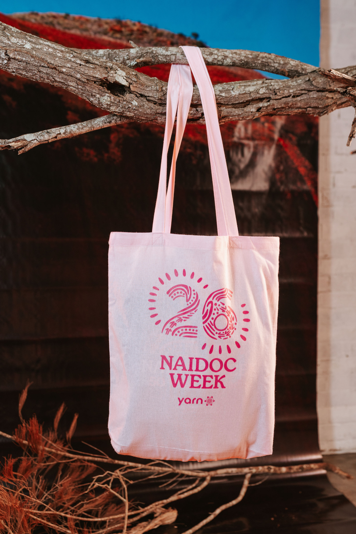 Standing Strong Bold NAIDOC 2026 Pink and Black Long Handle Cotton Tote Bag