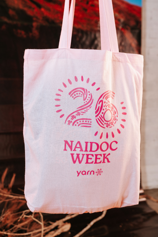 Standing Strong Bold NAIDOC 2026 Pink and Black Long Handle Cotton Tote Bag