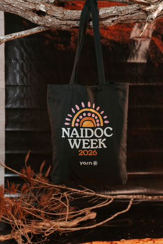 NAIDOC Week 2026 Pink and Black Long Handle Cotton Tote Bag