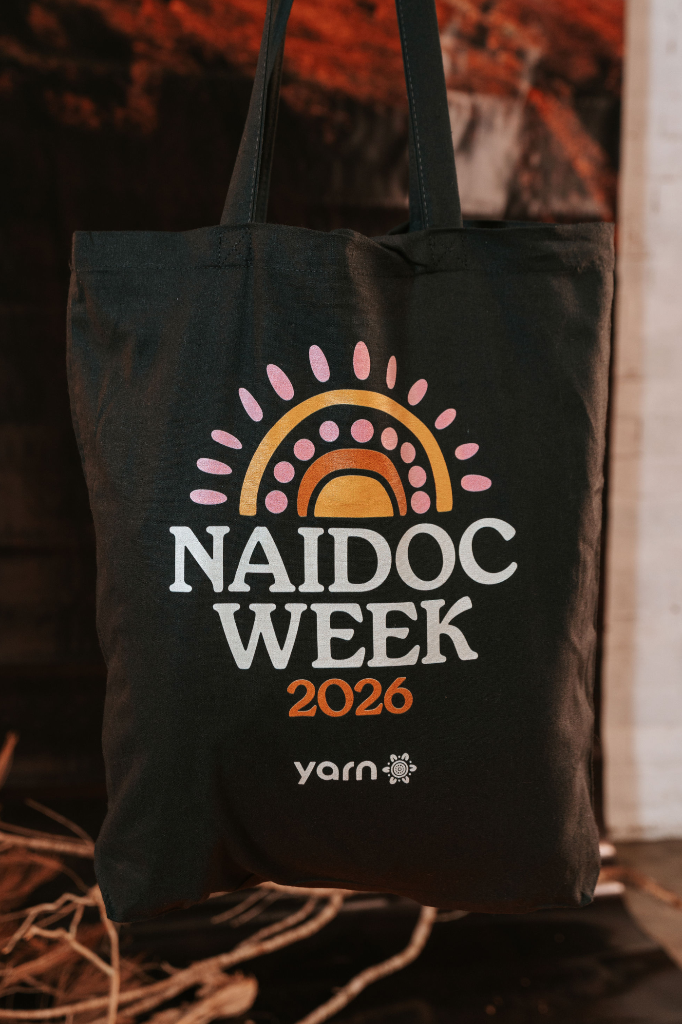 NAIDOC Week 2026 Pink and Black Long Handle Cotton Tote Bag