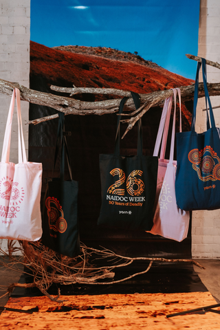 Standing Strong NAIDOC 2026 Black Long Handle Cotton Tote Bag