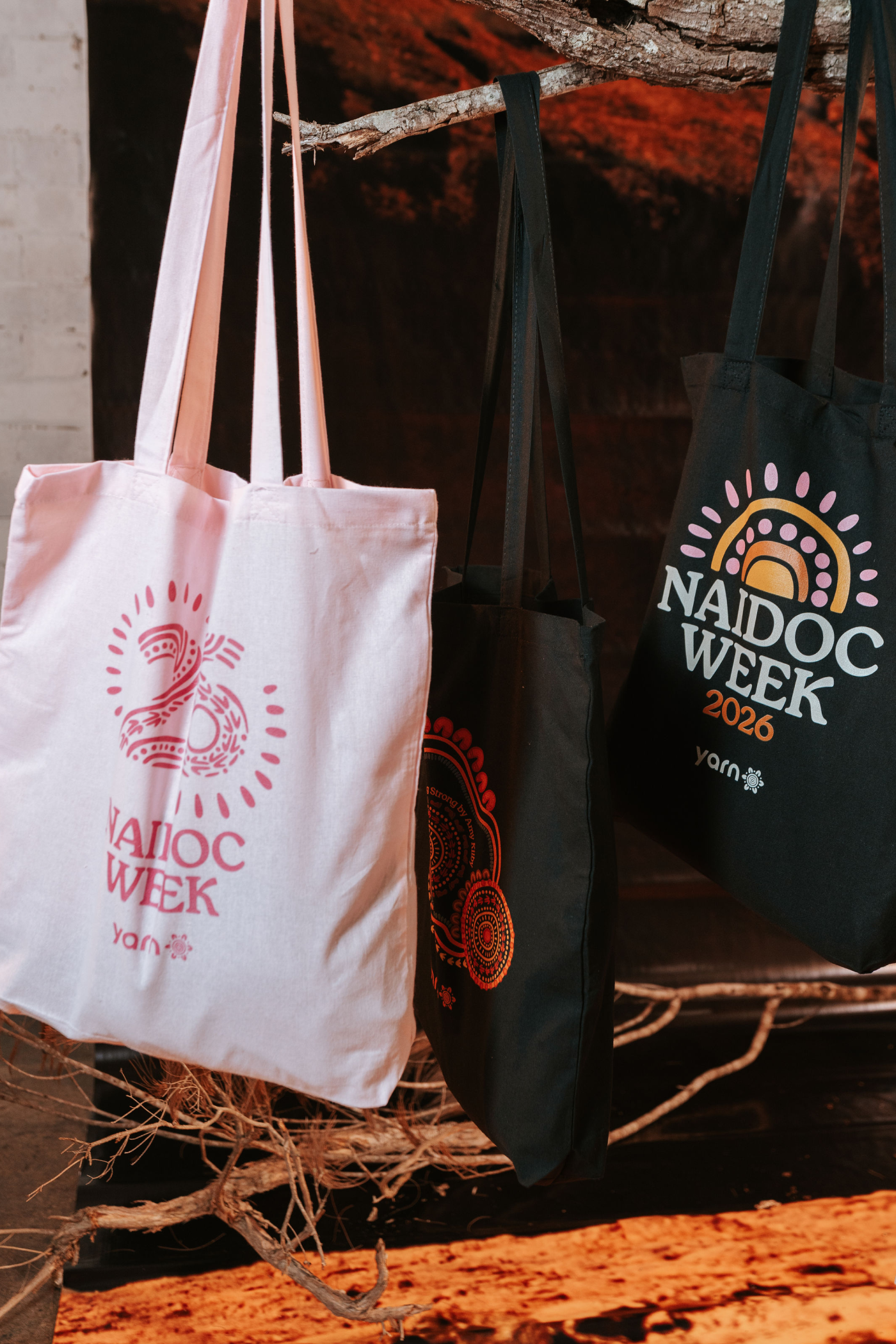 Core NAIDOC Week 2026 Pink and Black Long Handle Cotton Tote Bag
