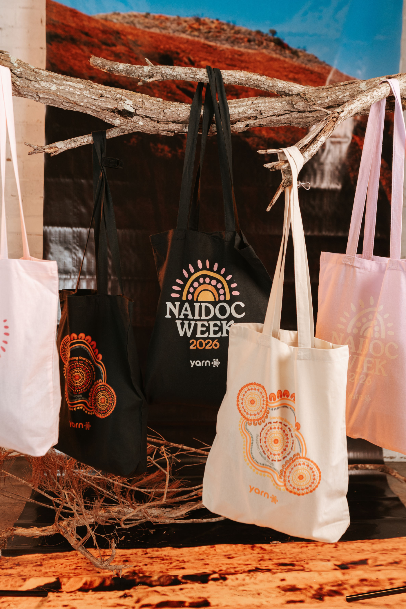 Australia NAIDOC Week 2026 Black Long Handle Cotton Tote Bag