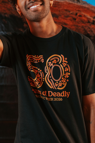 50 Years of Deadly NAIDOC Week 2026 Black Cotton Crew Neck Unisex T-Shirt