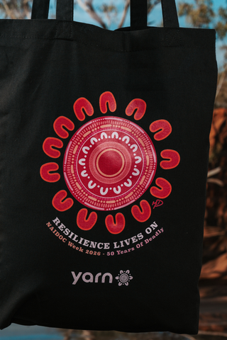 Resilience Lives On NAIDOC Week 2026 Tote Bag Black Long Handle Cotton Tote Bag