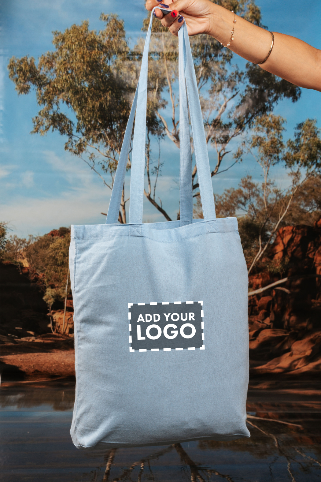 Community Makes Us Strong NAIDOC Week 2026 Tote Bag Sky Blue Long Handle Cotton Tote Bag