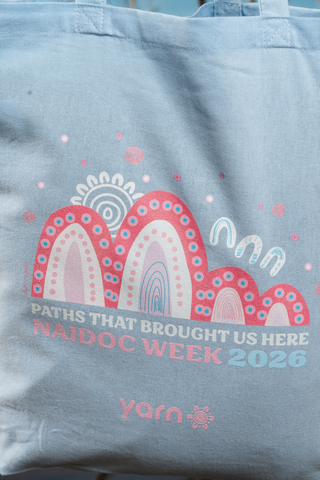 Paths That Brought Us Here NAIDOC Week 2026 Tote Bag Sky Blue Long Handle Cotton Tote Bag