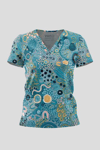 Moorditj Koorliny (Strong Journey) NAIDOC 2026 Womens Three Pocket Scrub Top