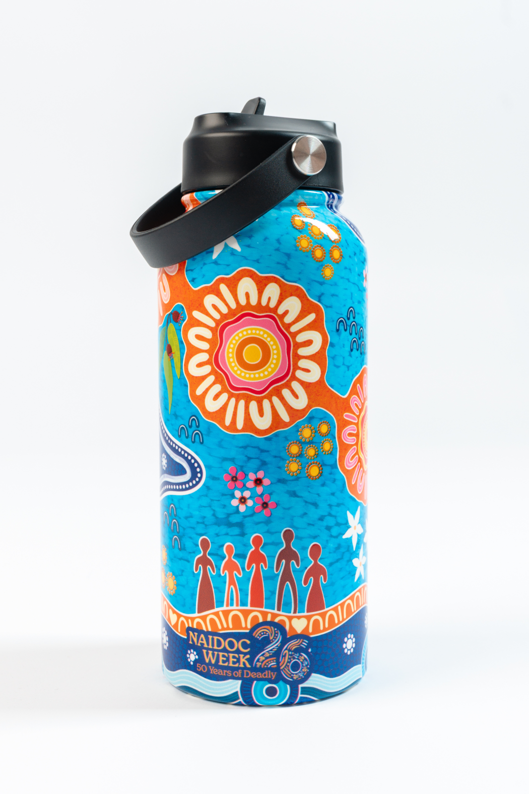Built On Strong Shoulders NAIDOC 2026 1L Insulated Stainless Steel Drink Bottle with Handle