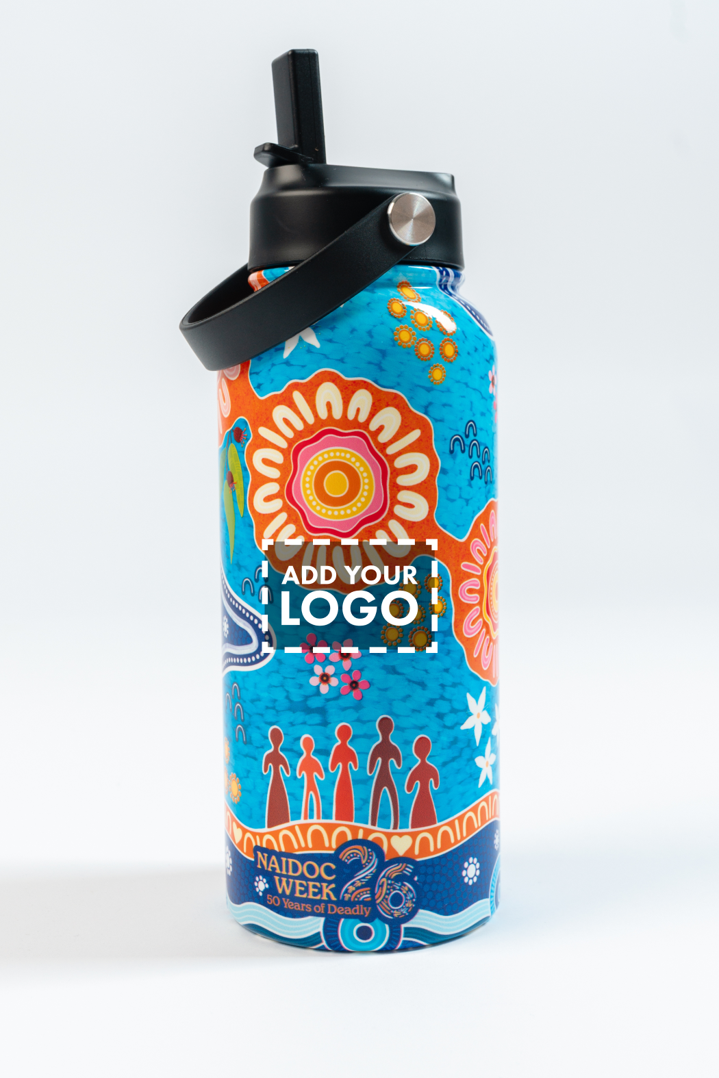 Built On Strong Shoulders NAIDOC 2026 1L Insulated Stainless Steel Drink Bottle with Handle
