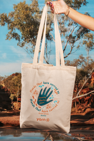 Hands That Have Carried Us NAIDOC Week 2026 Tote Bag Khaki Long Handle Cotton Tote Bag
