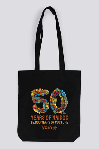 50 Years Of NAIDOC 2025 Black Long Handle Cotton Tote Bag