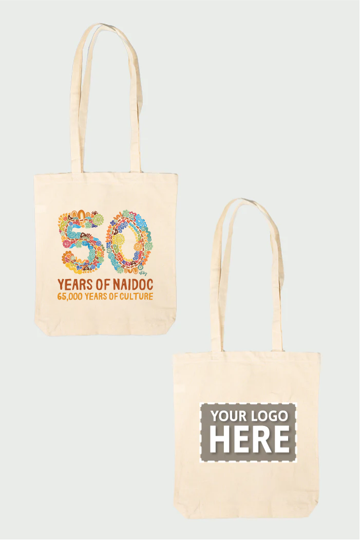 50 Years Of NAIDOC 2025 Natural Long Handle Cotton Tote Bag