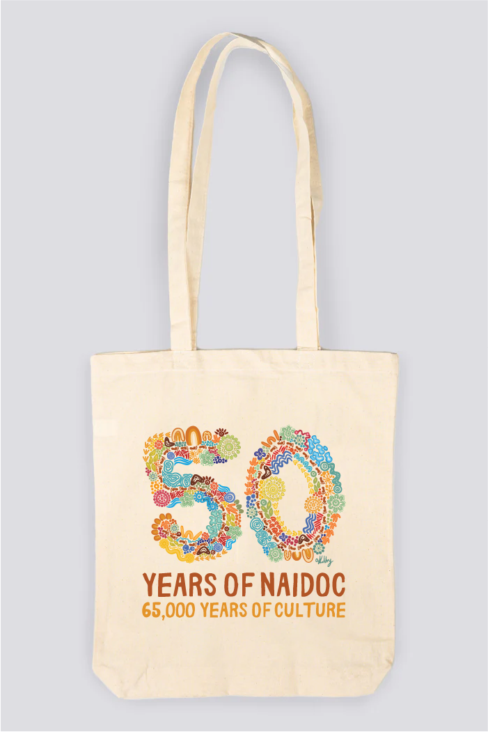 50 Years Of NAIDOC 2025 Natural Long Handle Cotton Tote Bag