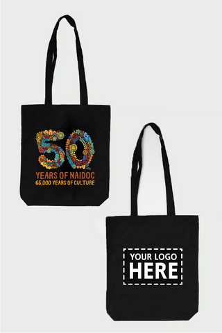 50 Years Of NAIDOC 2025 Black Long Handle Cotton Tote Bag