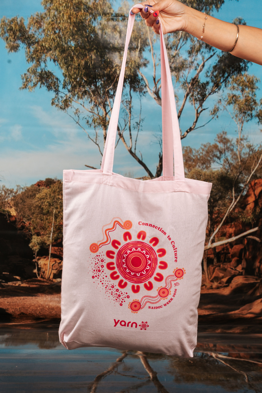 Connection To Culture NAIDOC Week 2026 Tote Bag Pink Long Handle Cotton Tote Bag